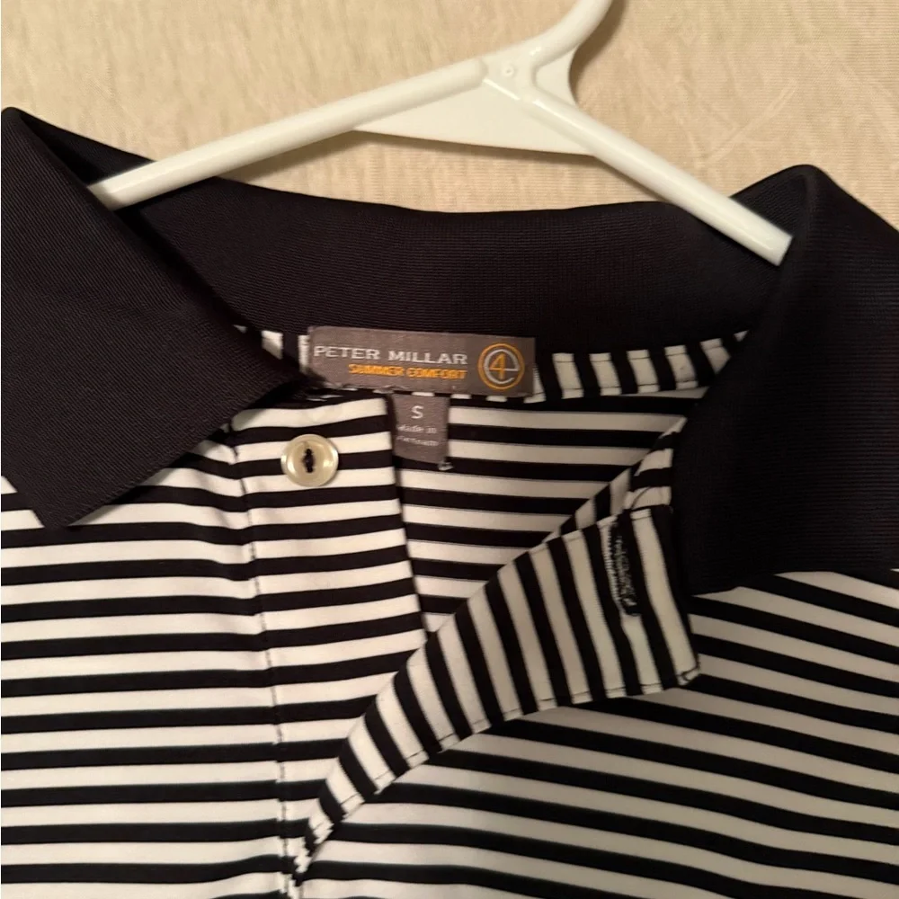 Peter Millar Black and White Striped Polo Shirt - Picture 2 of 2